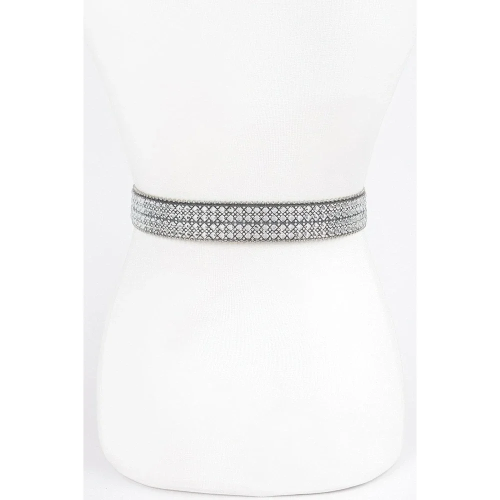 Plus Size Rhinestone Western Belt Womens M Silver New Crystal Studded Buckle